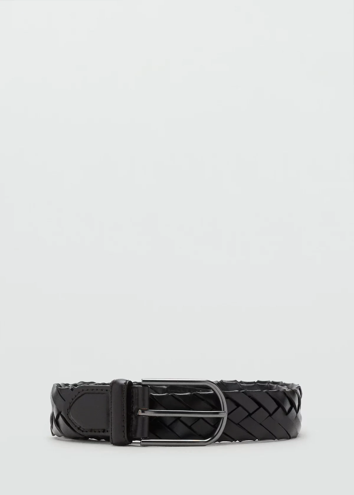 – Ciemnobrązowy pleciony pasek skórzany