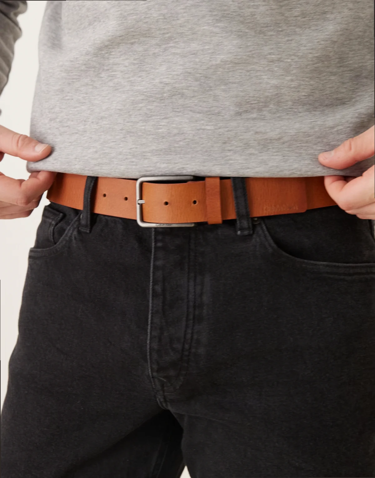 Jeans – Gürtel in Braun mit eckiger Schnalle, 35 mm