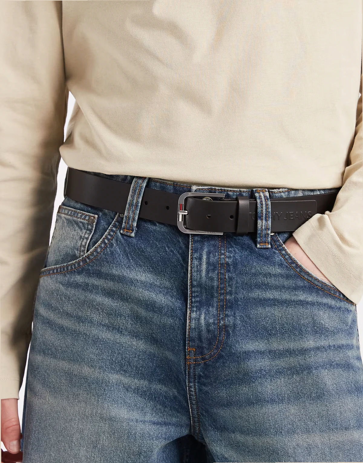 – Austin – Ciemnobrązowy skórzany pasek z klamrą z logo