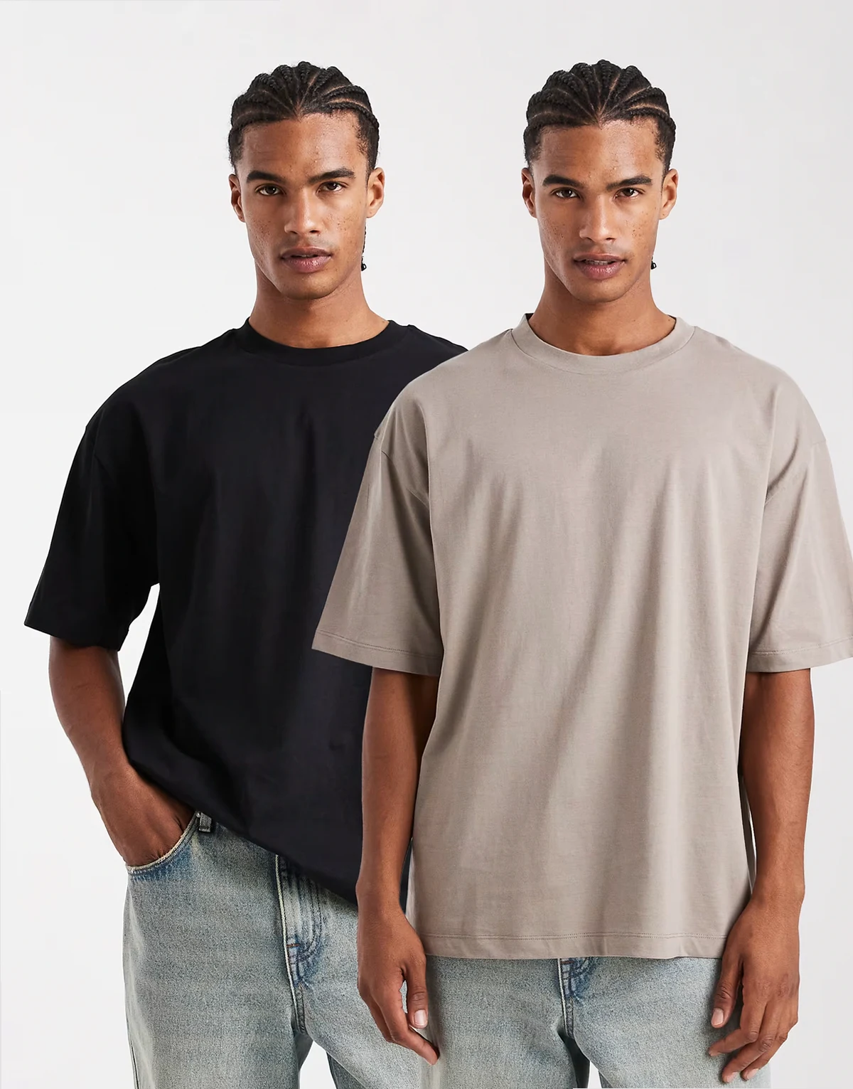 – Essentials – Zestaw 2 T-shirtów oversize w kolorach szarobeżowym i czarnym