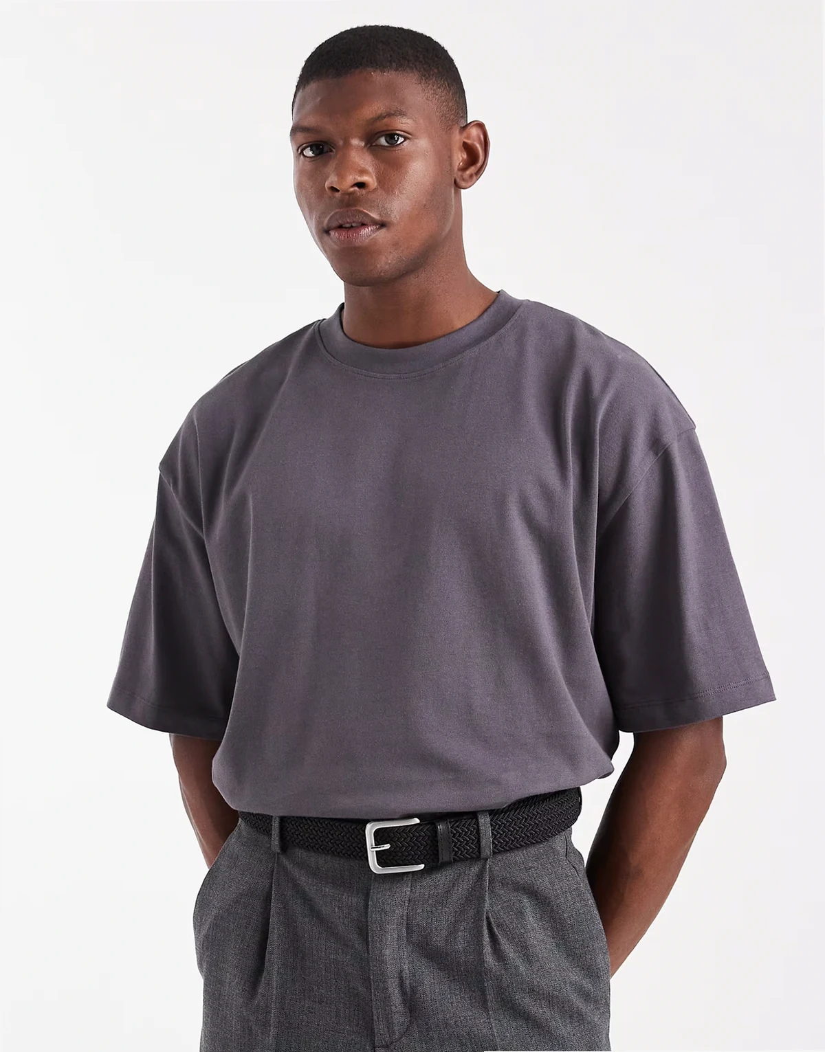 – Oversize-T-Shirt aus schwerem Stoff in Anthrazit