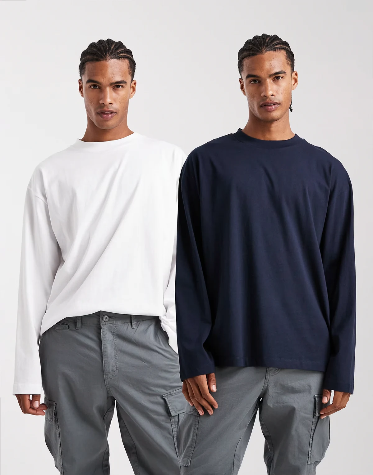 – Essentials – Zestaw 2 T-shirtów oversize z długimi rękawami w kolorach białym i granatowym