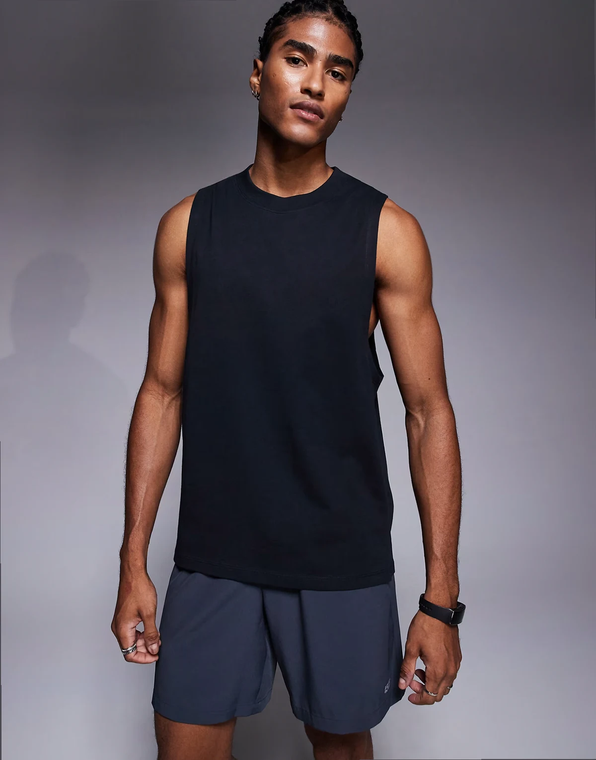 Icon cotton drop armhole training tank with quick dry finish in black
