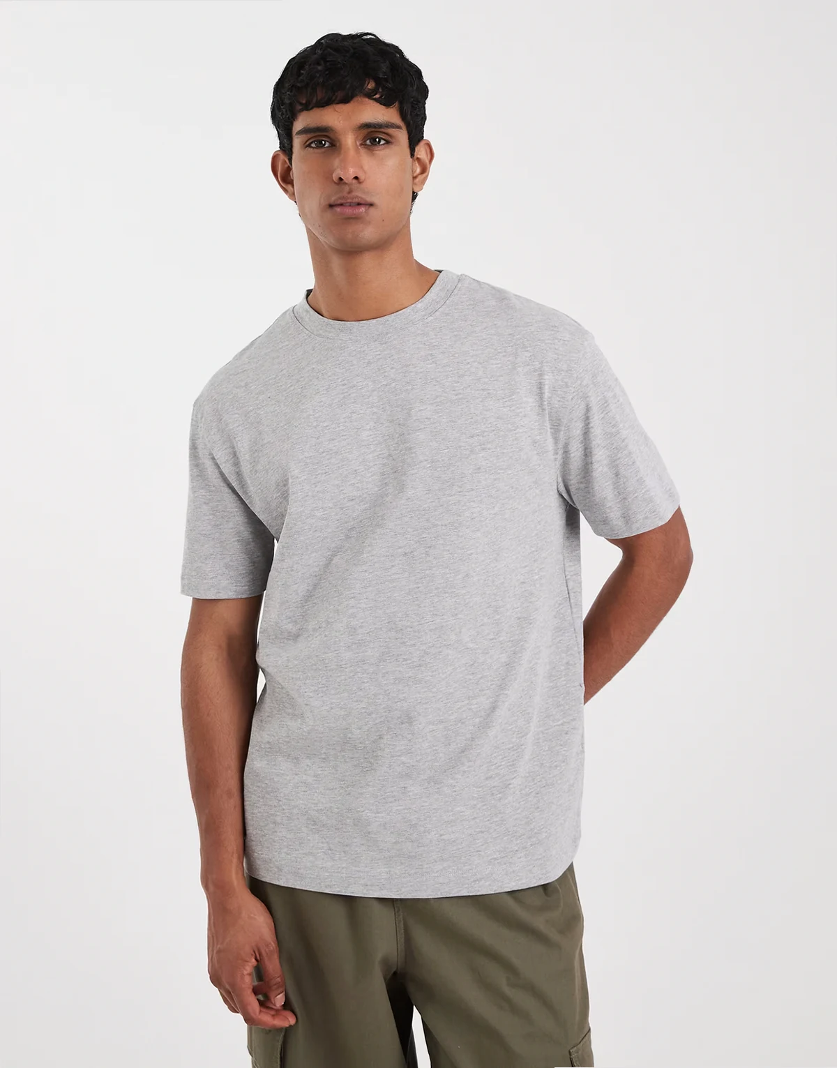 – Relaxed-Fit-T-Shirt aus schwerem Stoff in Grau meliert