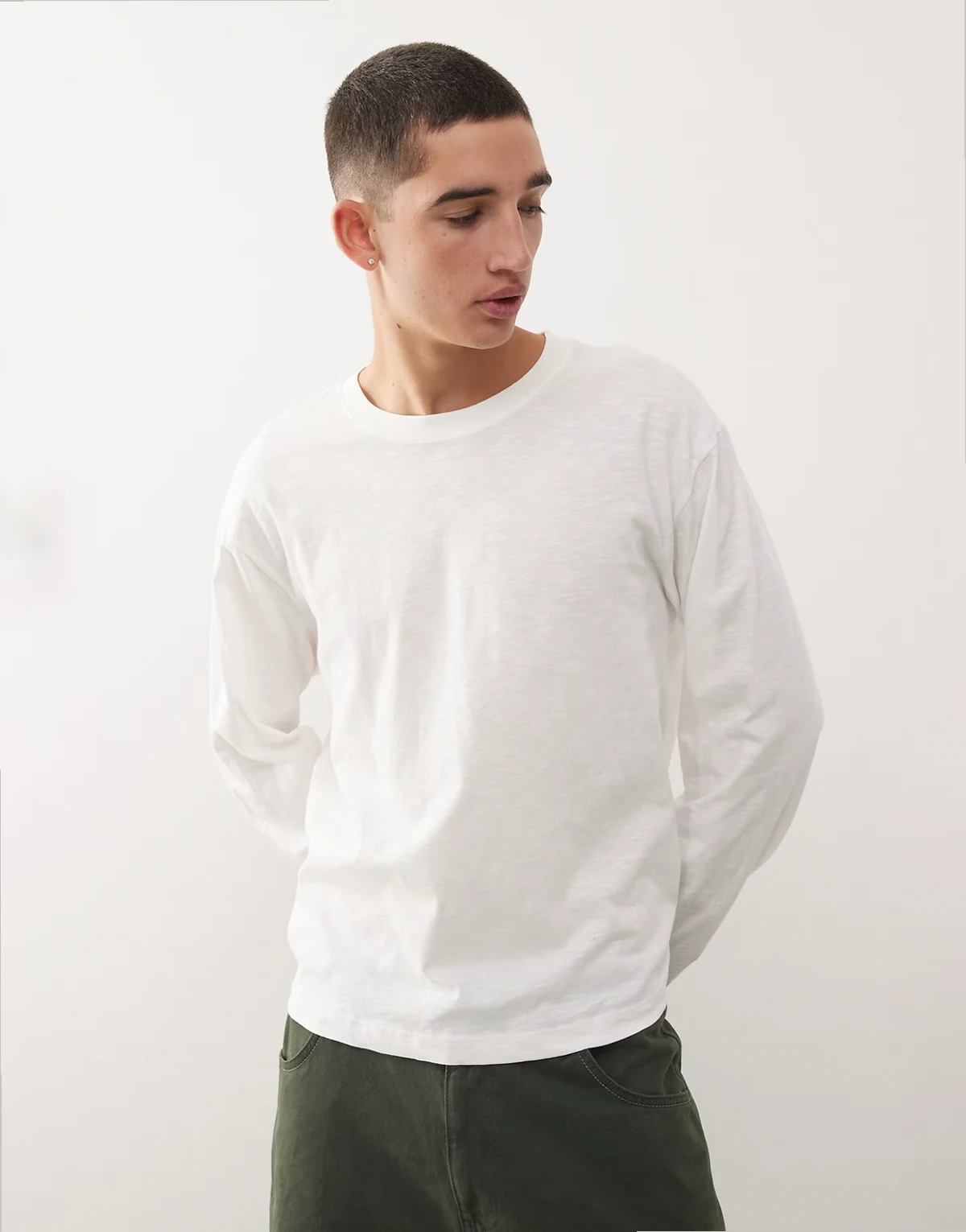 lightweight long sleeve slubby cotton t-shirt in white