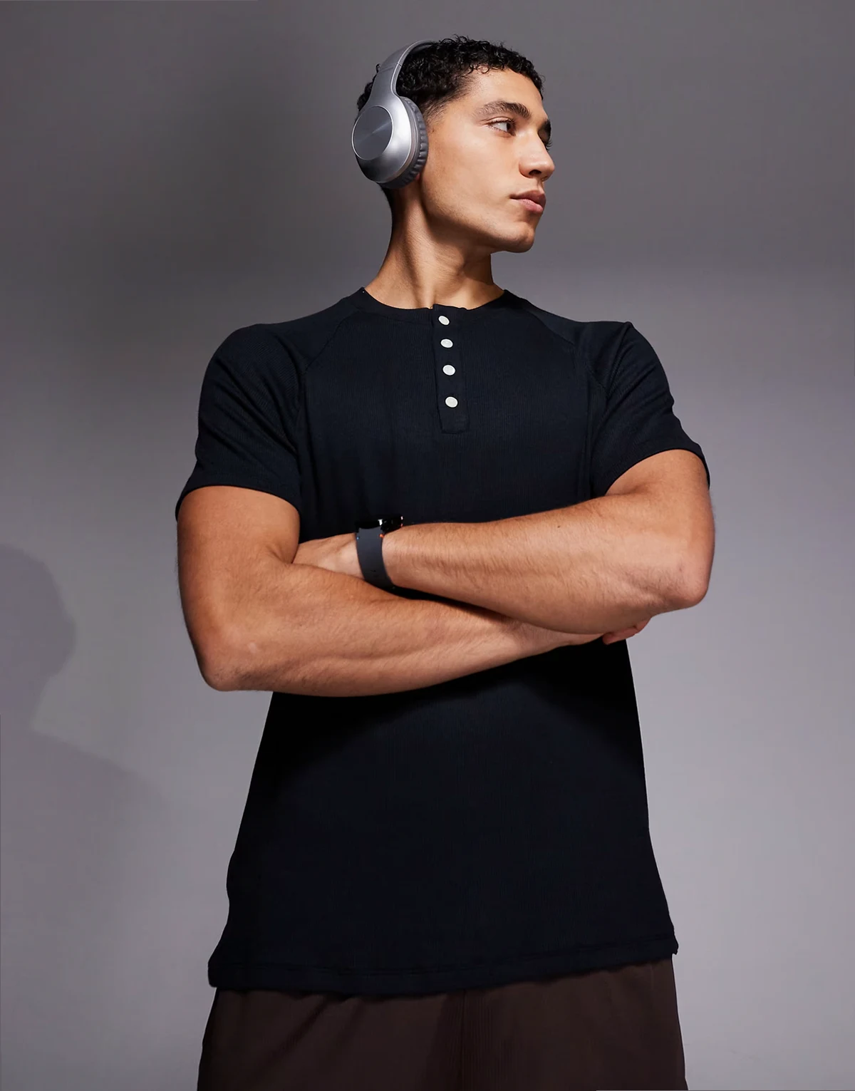Rest Day ultra soft modal ribbed slim fit raglan henley T-shirt in black