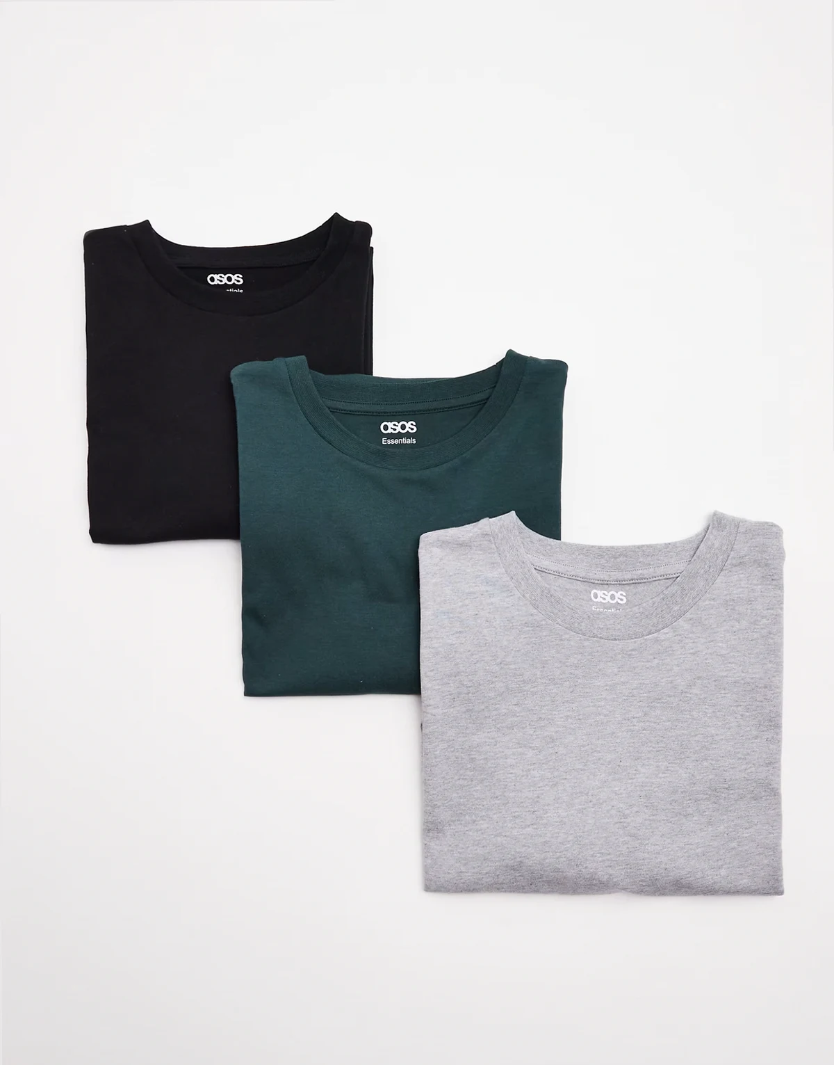 Essentials – Zestaw 3 T-shirtów z okrągłym dekoltem w kolorach czarnym, zielonym i szarym