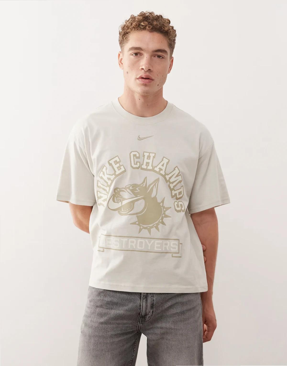 Champs graphic cropped T-shirt in off white