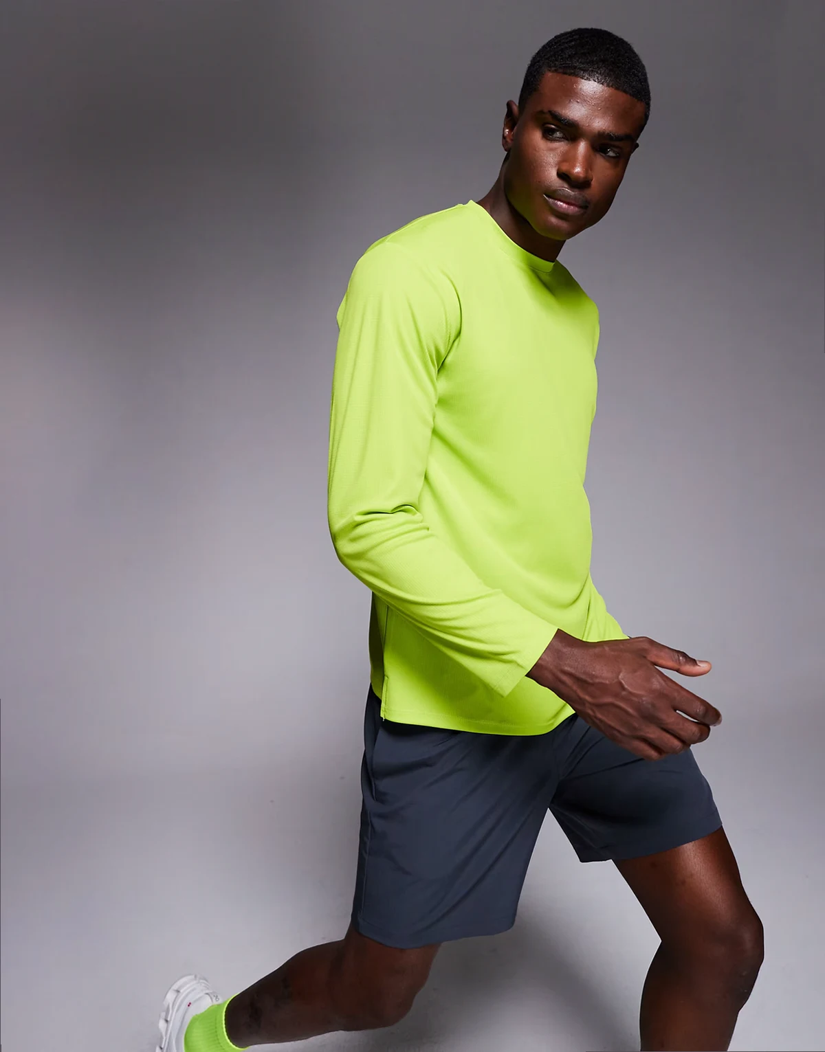 quick dry technical mesh relaxed fit long sleeve running t-shirt in acid green