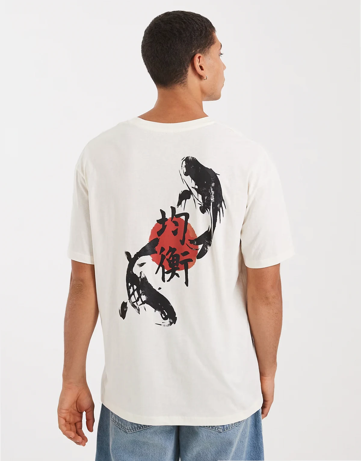 oversized T-shirt with japanese carp backprint in white