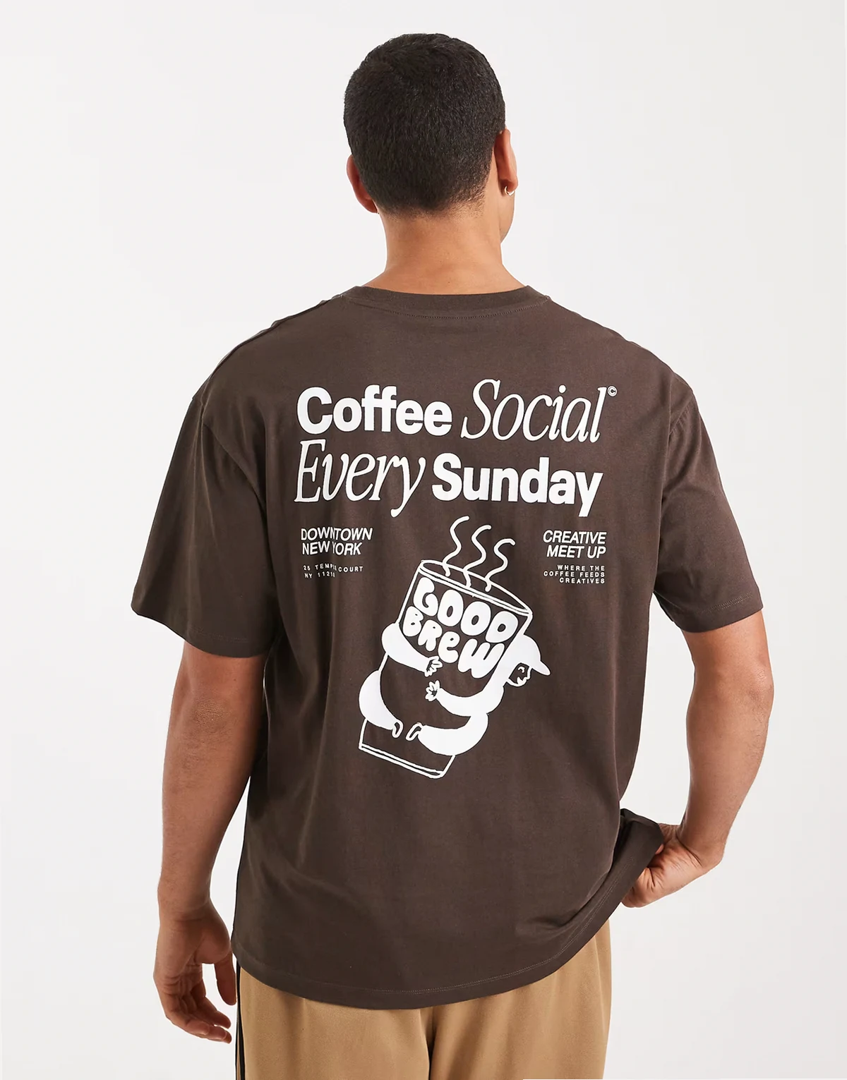 t-shirt with coffee back and front prints in brown