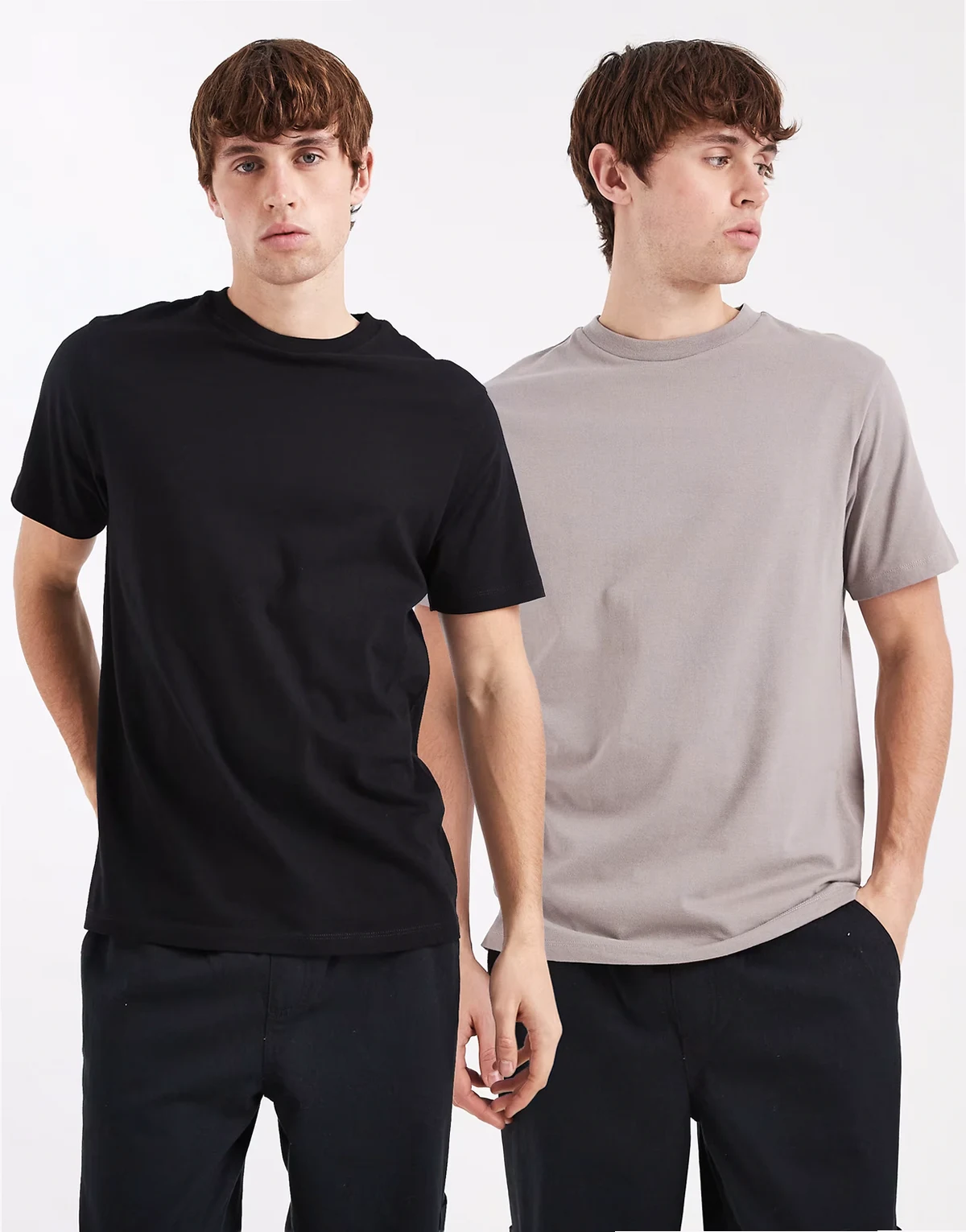 – Essentials – Zestaw 2 T-shirtów z okrągłym dekoltem w kolorach czarnym i grafitowym