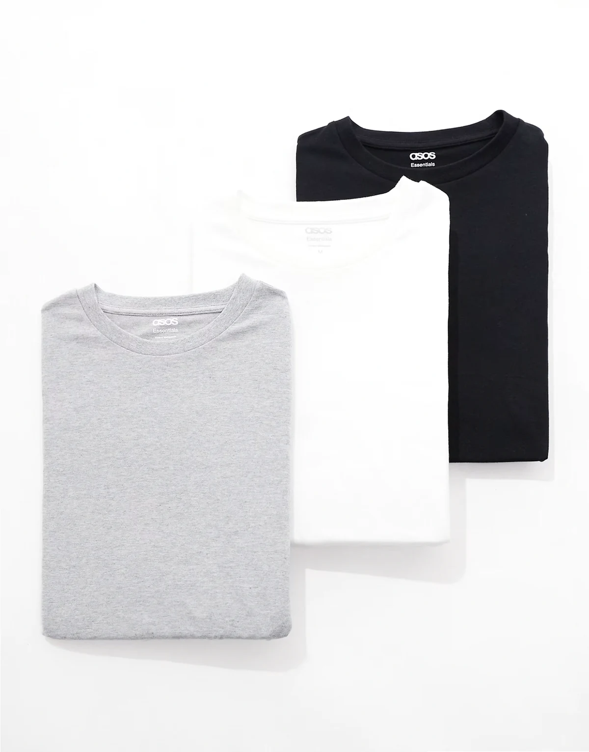 – Essentials – Zestaw 3 T-shirtów z okrągłym dekoltem w kolorach szarym melanżowym, czarnym i białym