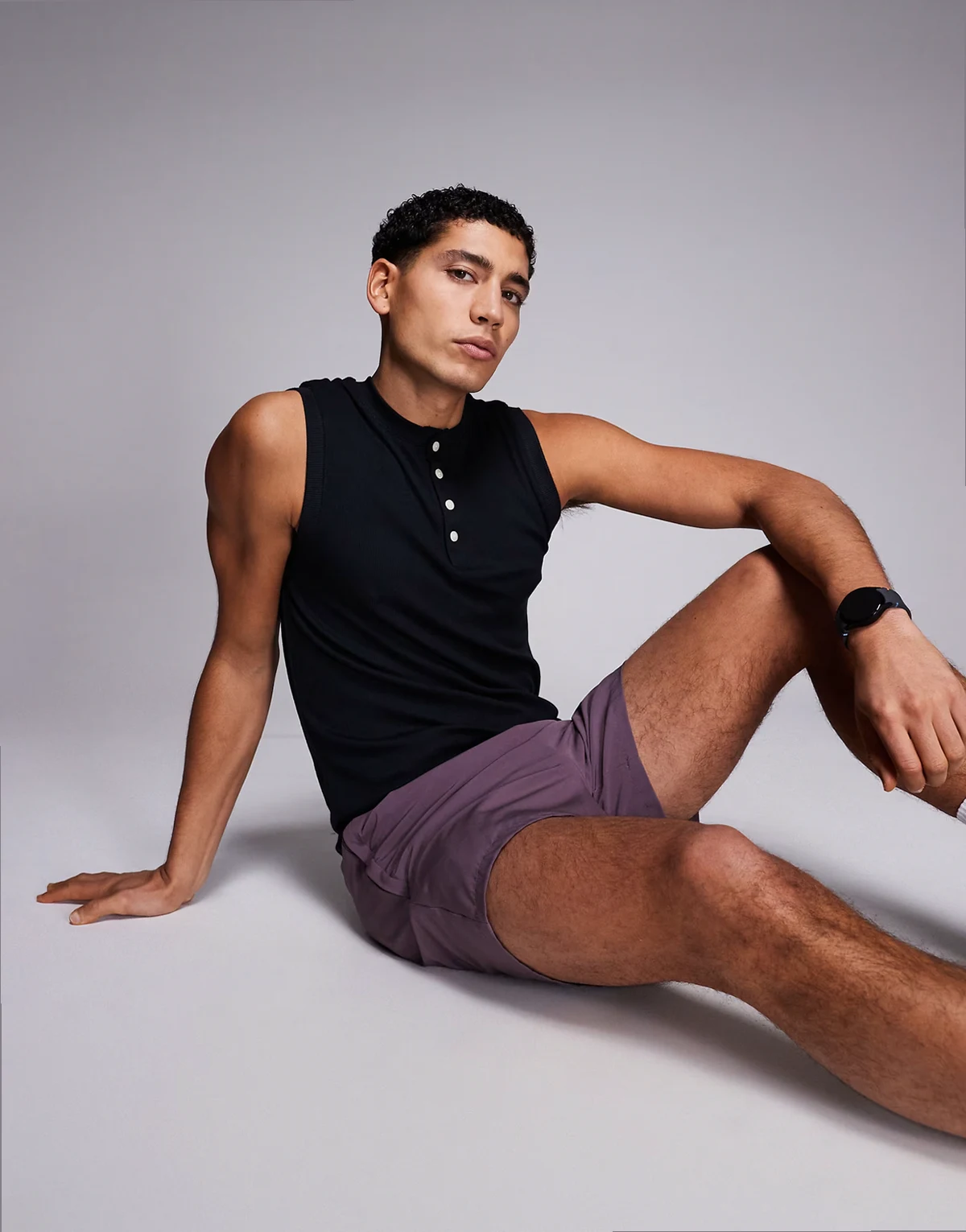 Rest Day ultra soft modal ribbed slim fit henley tank in black