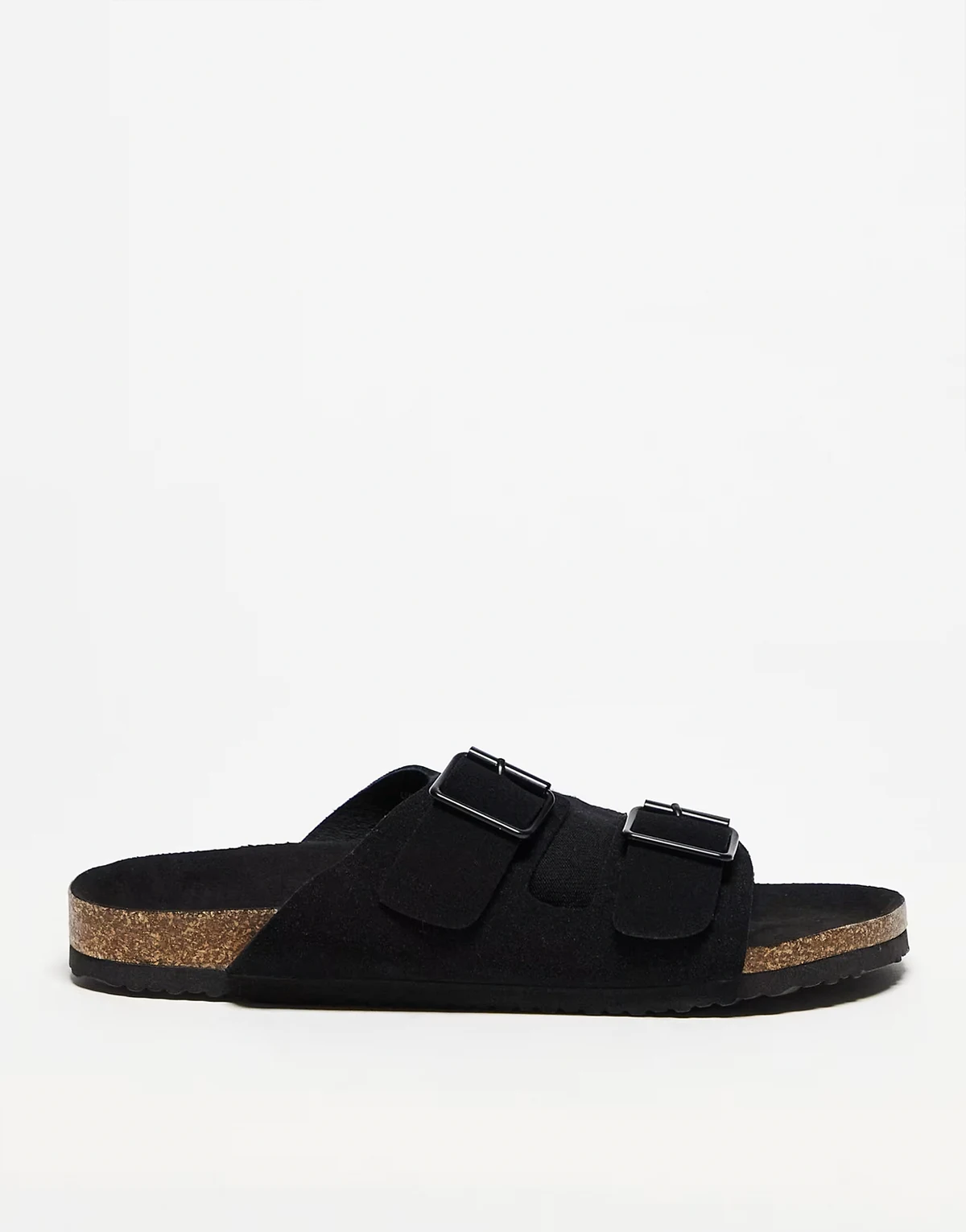 – Sandalen in Schwarz mit zwei Riemen und Korksohle