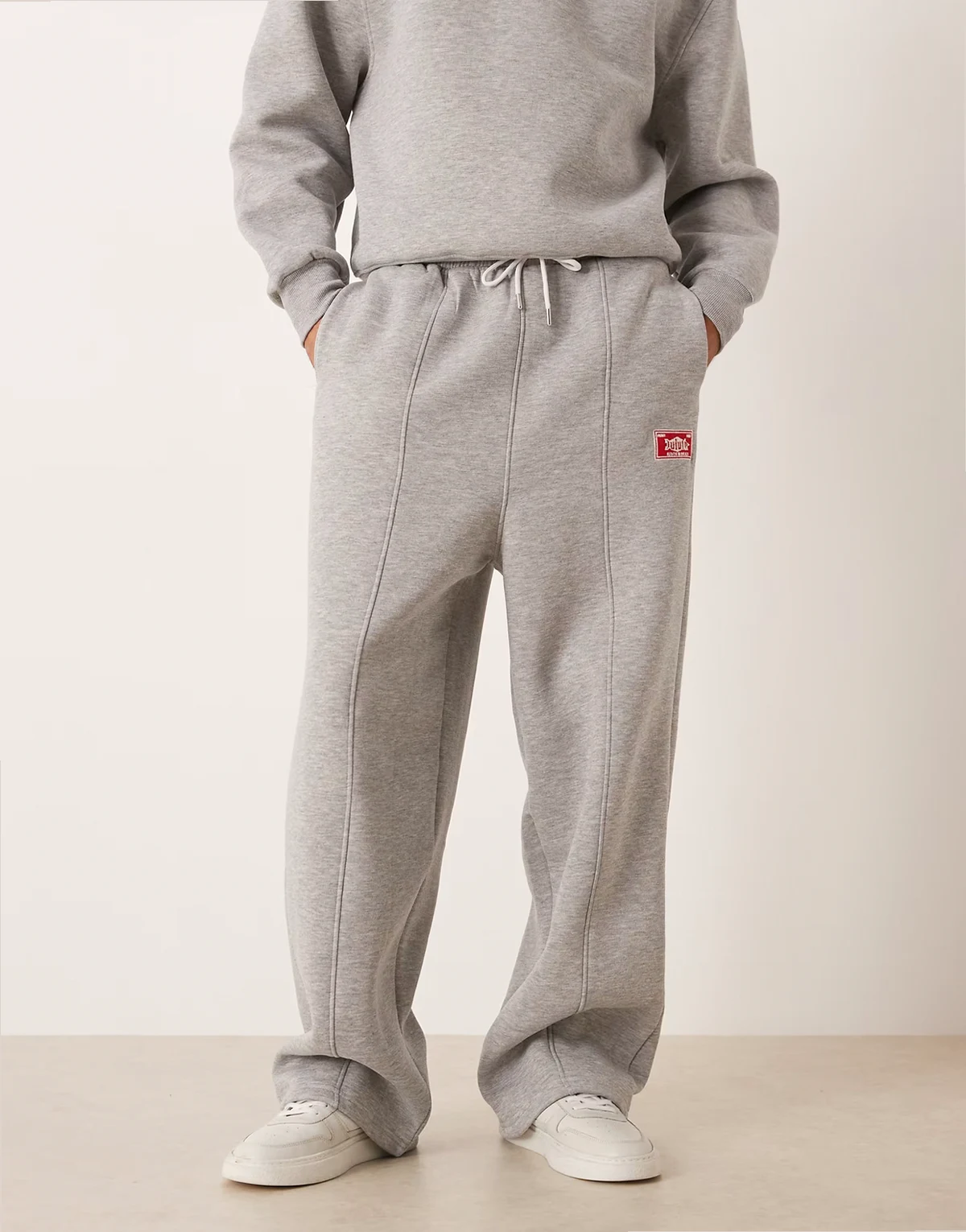 oversized balloon pintuck sweatpants with embroidery in heather gray - part of a set