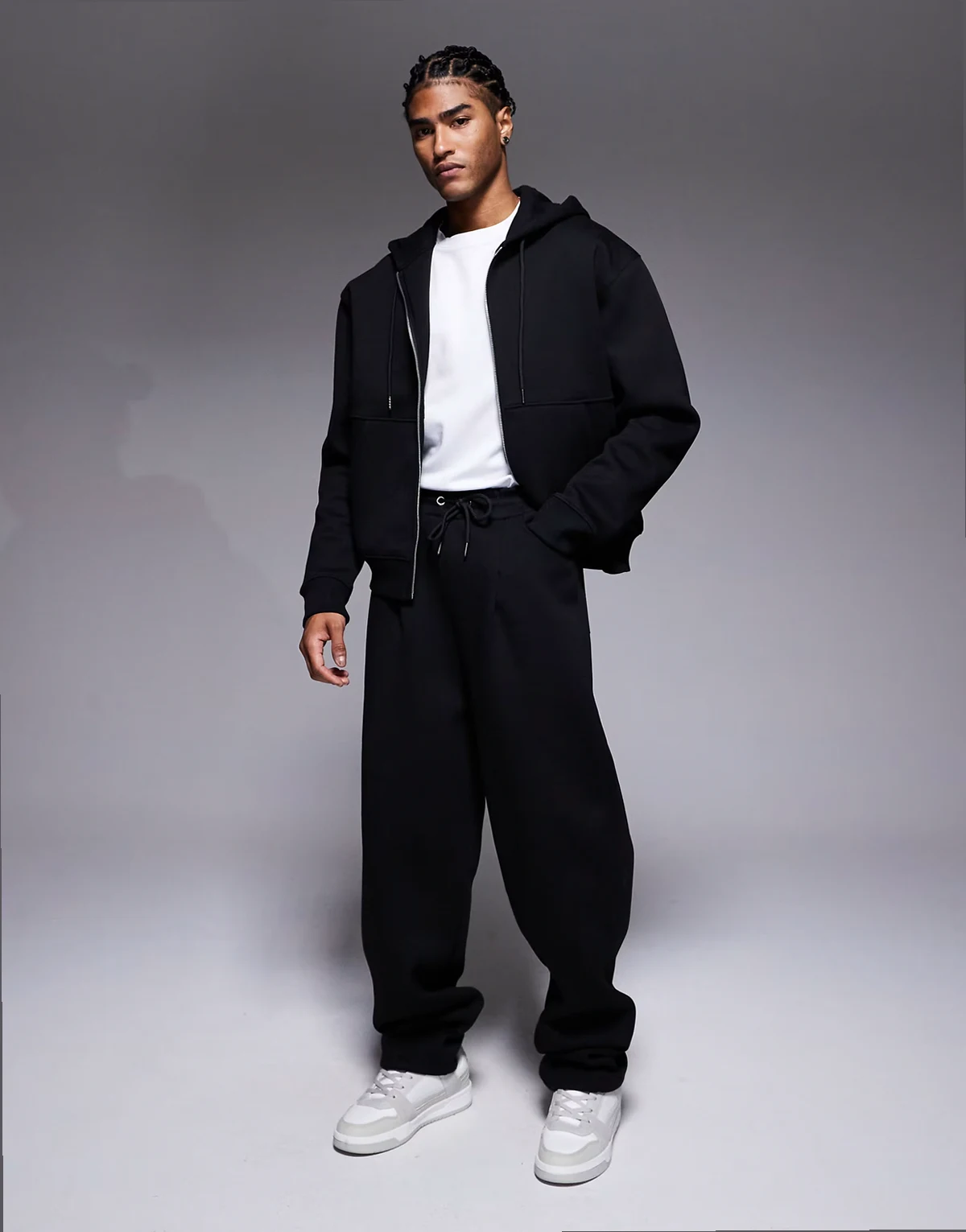 heavyweight wide leg sweatpants with dart details in scuba-style fabric in black
