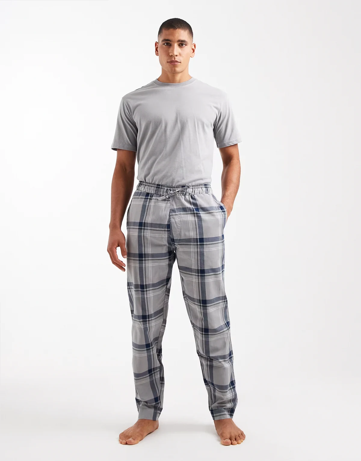 pants & t-shirt pajama gift set in gray plaid