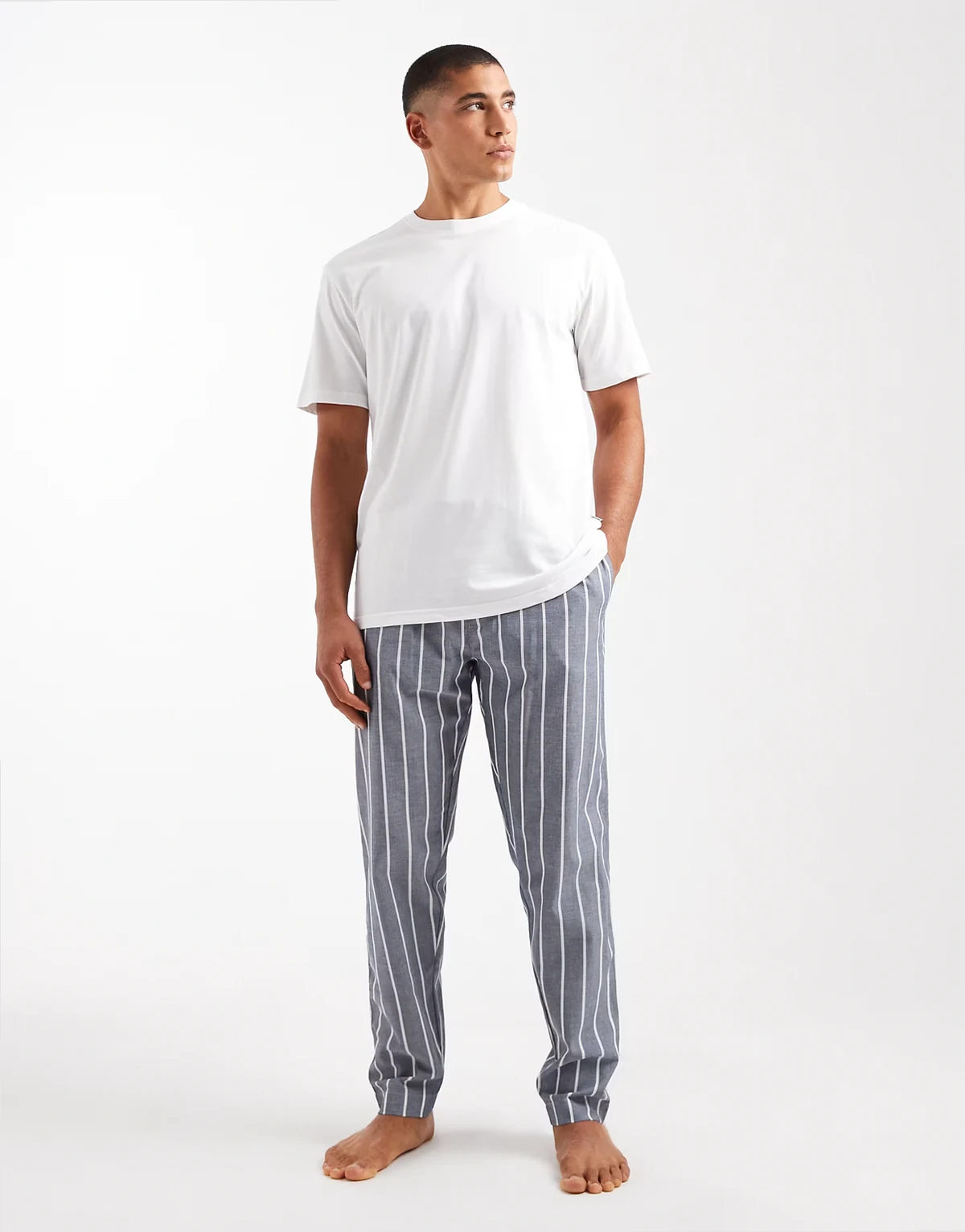 pants & t-shirt pajama gift set in white & gray stripes