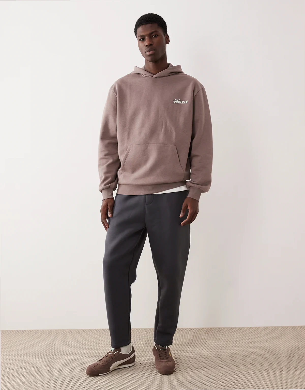 heavyweight tapered sweatpants in charcoal scuba-style fabric