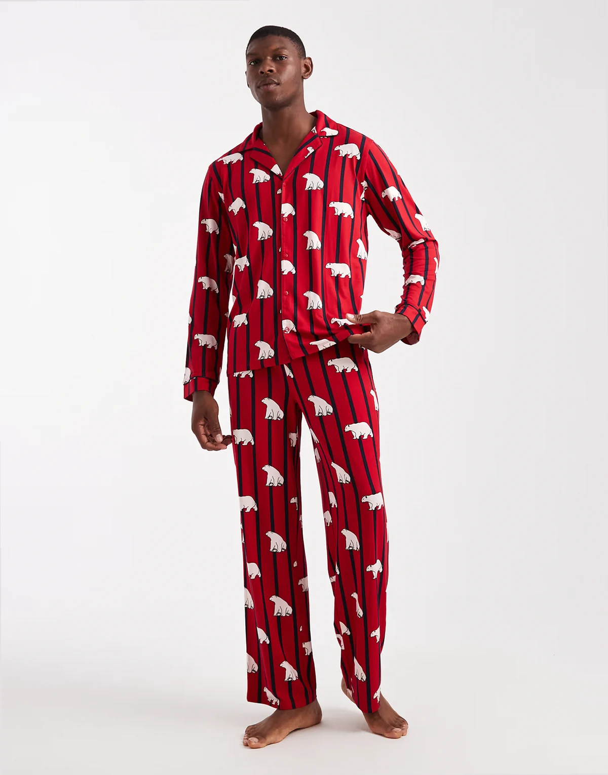 Christmas long sleeve revere and pants in polar bear stripe print