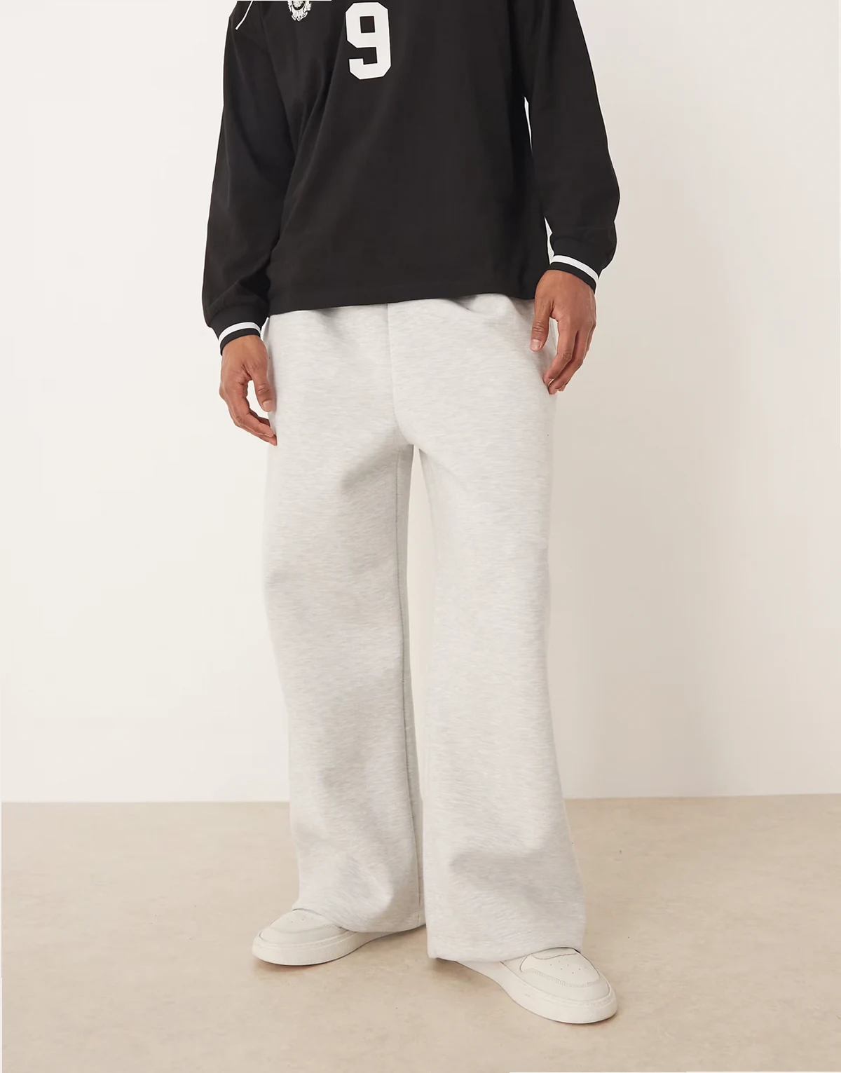 heavyweight oversized sweatpants in scuba-style fabric in light gray
