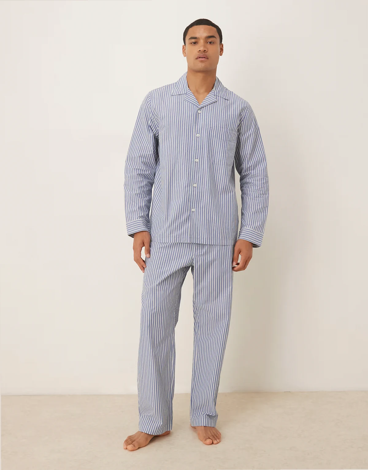 premium cotton pajama set in blue and white stripe