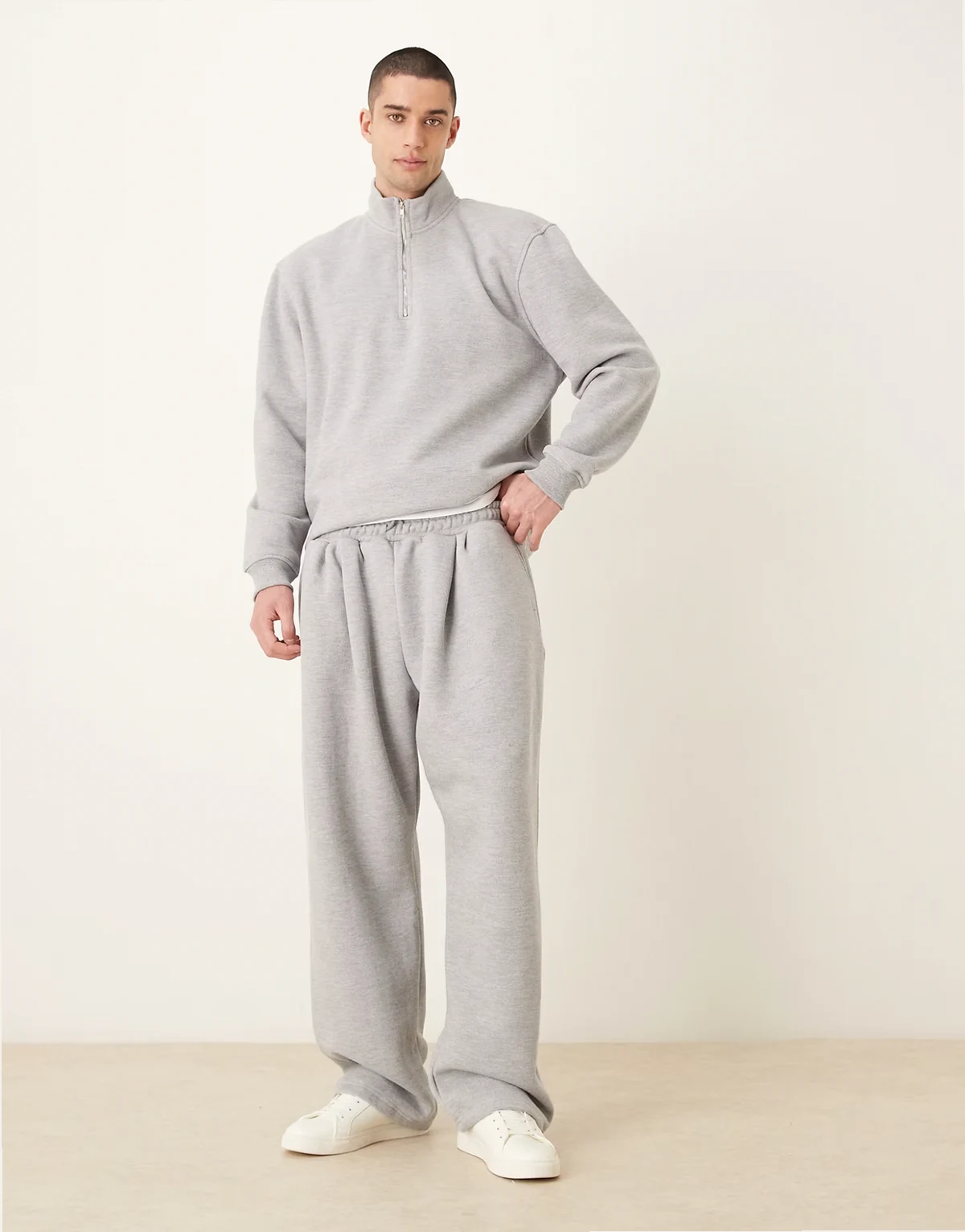 wide leg brushback cozy pique sweatpants in gray heather