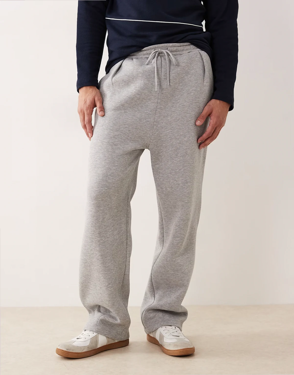 wide leg sweatpants with pinched hem in gray heather