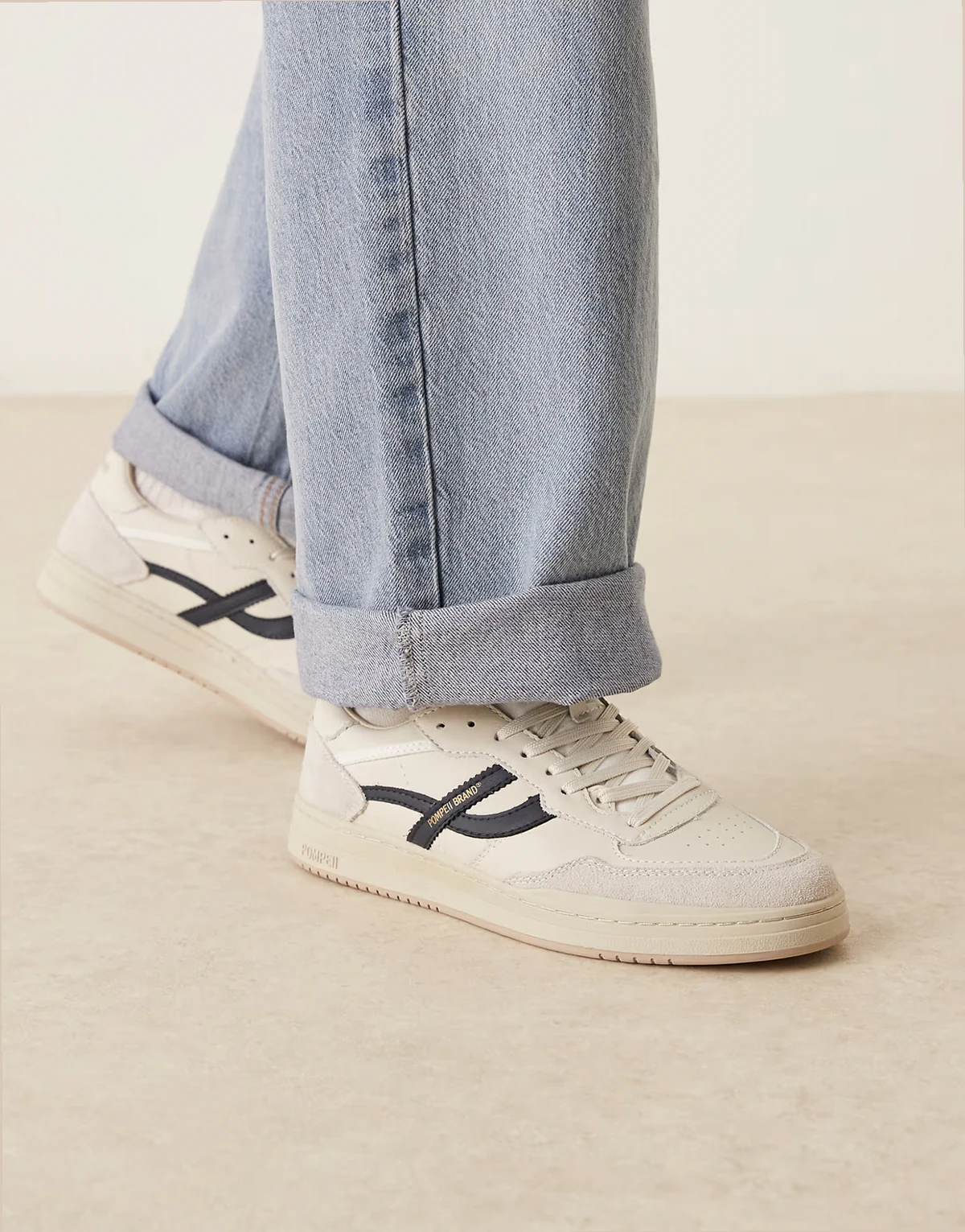 Pompeii Elan Pippa leather sneakers in off-white and navy