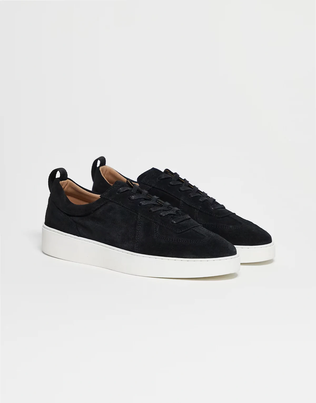 made in Portugal trainers in black suede and leather with white sole