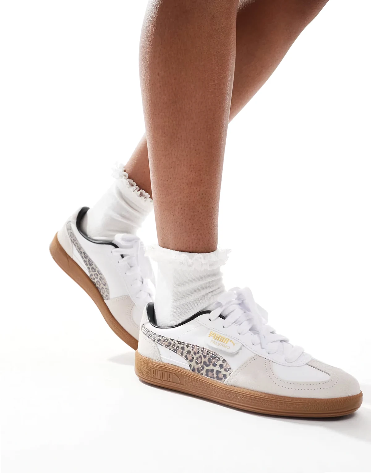 Palermo sneakers with leopard stripe in white