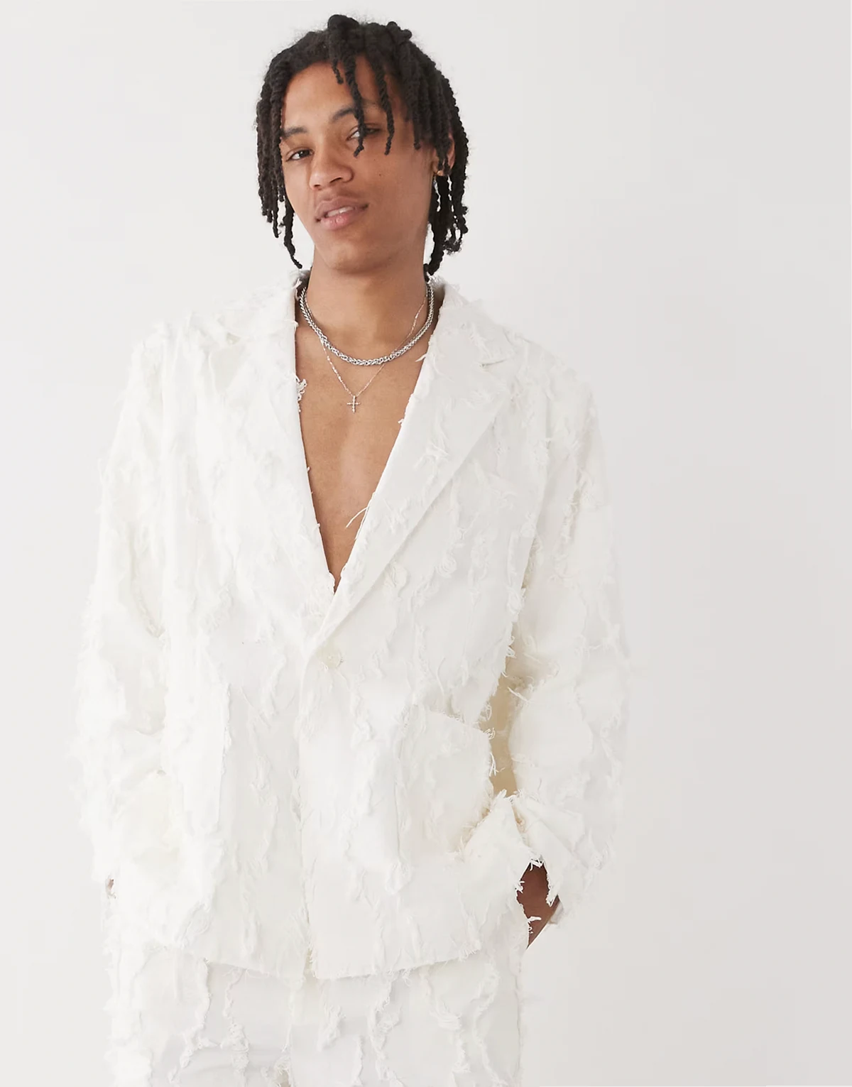 – Limited Edition – Kremowa postrzępiona marynarka garniturowa oversize