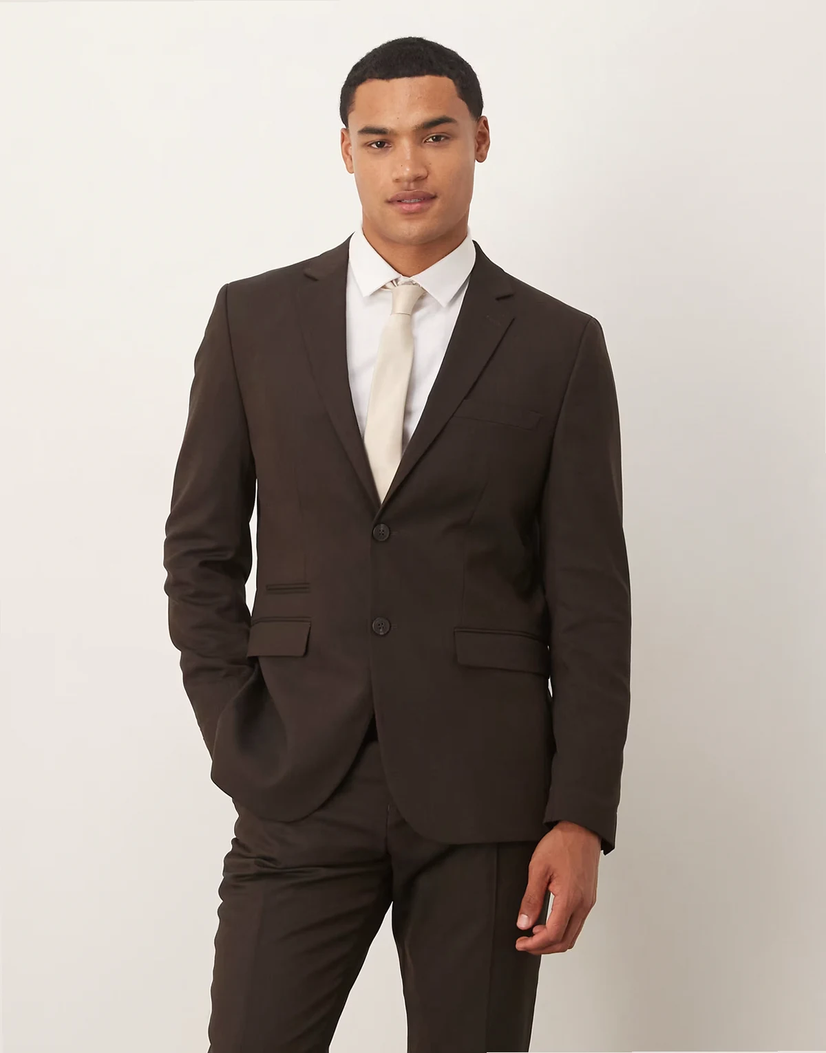 – Slim-Fit-Blazer aus Wollmix in Braun