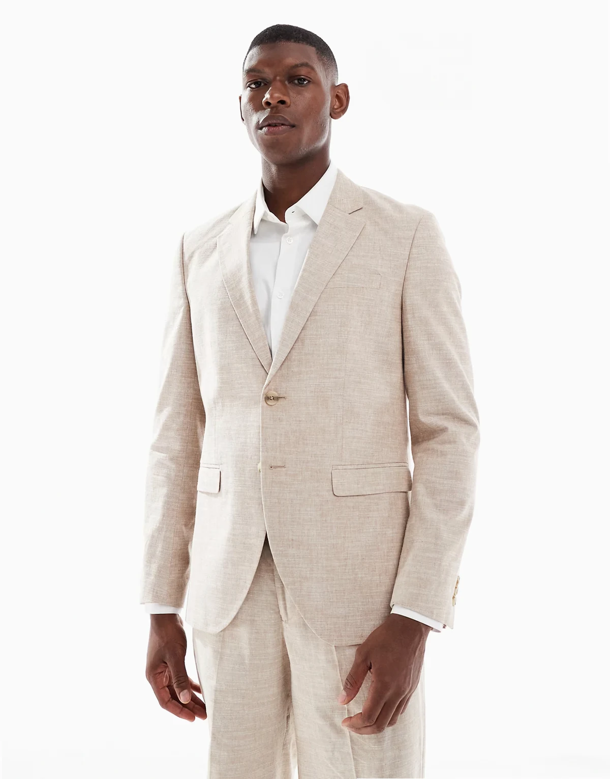 Premium – Schmal geschnittener Anzugblazer in Beige aus Leinenmix