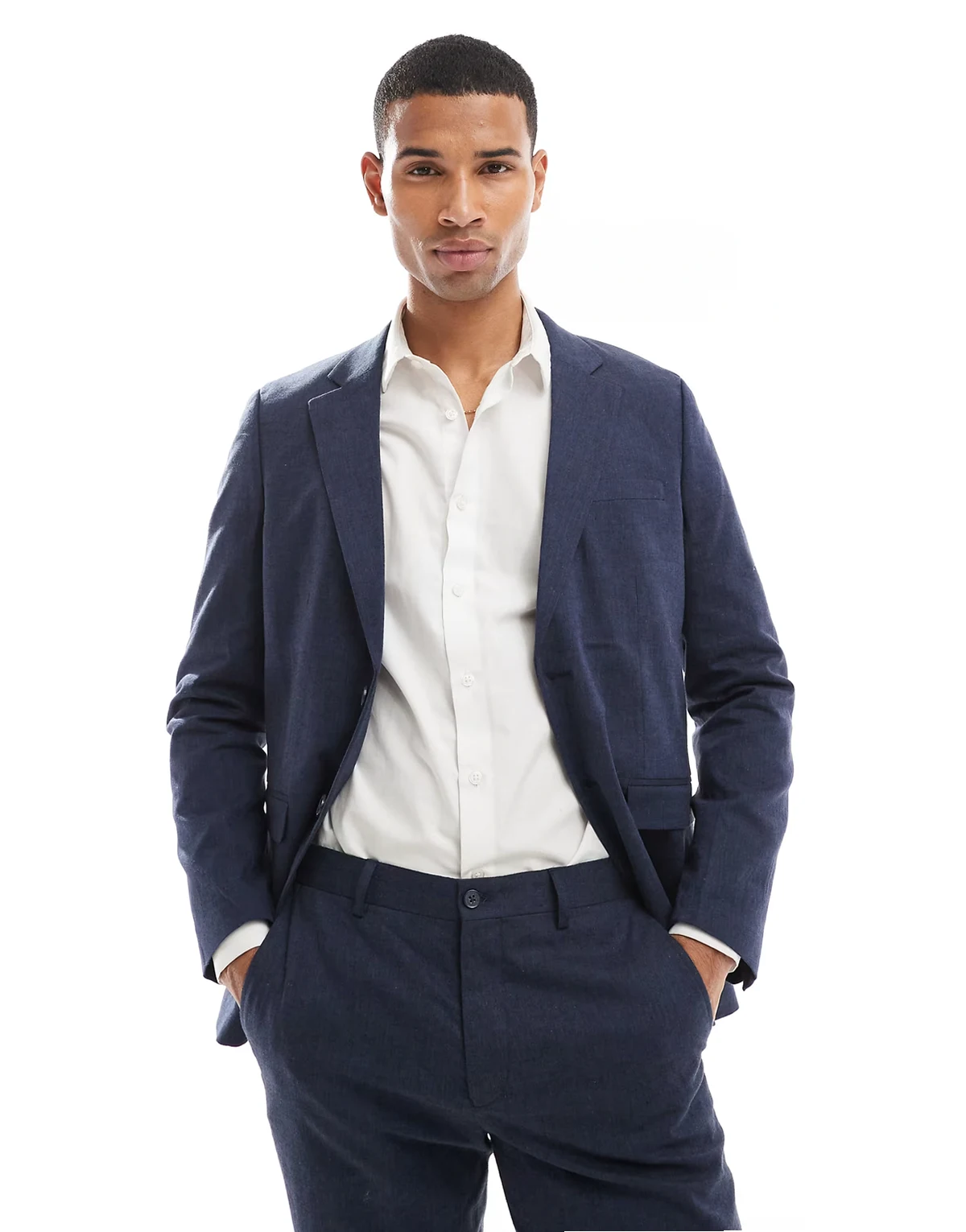 Premium linen mix slim fit blazer in navy