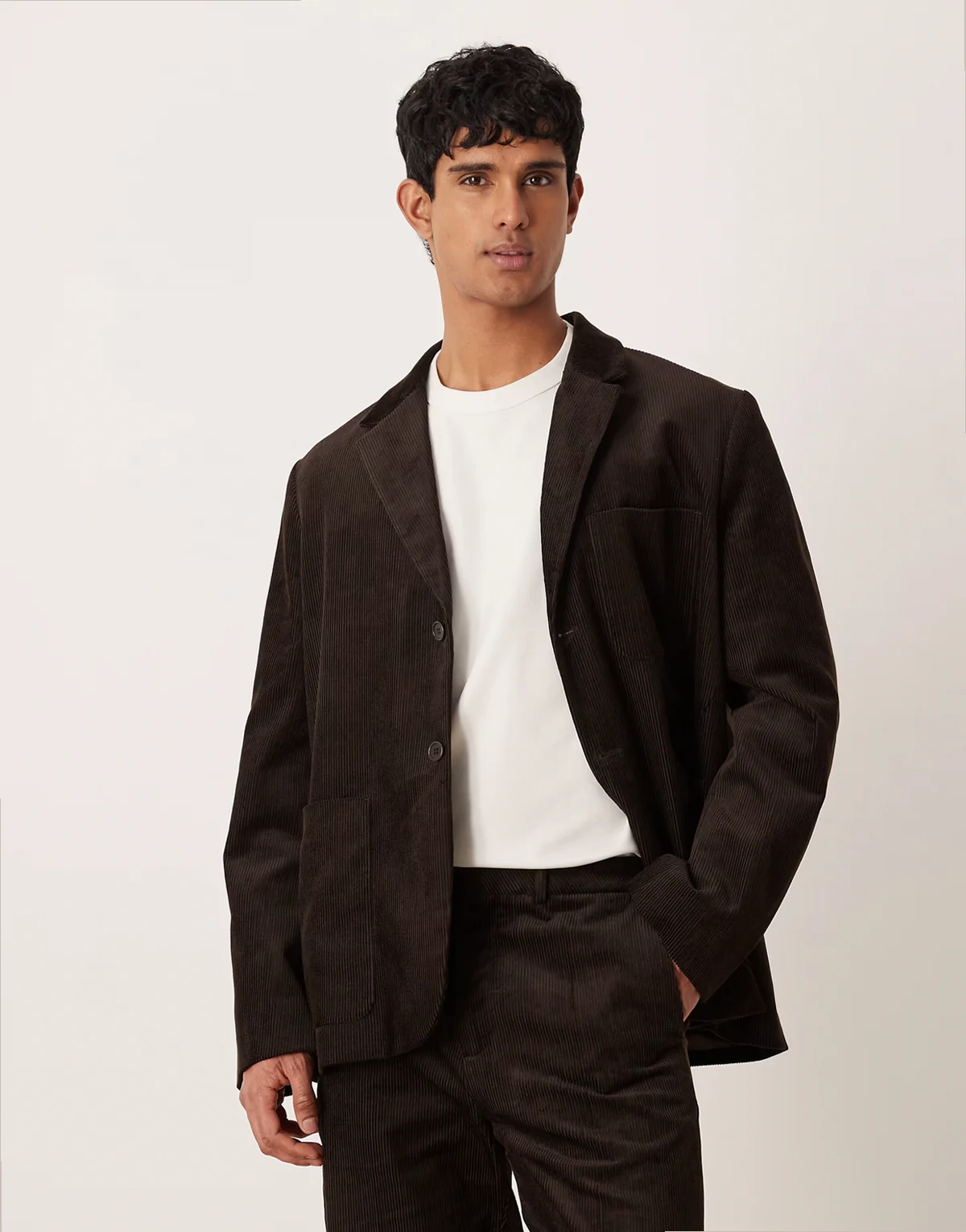 cotton rich corduroy tailored blazer in dark brown - part of a set