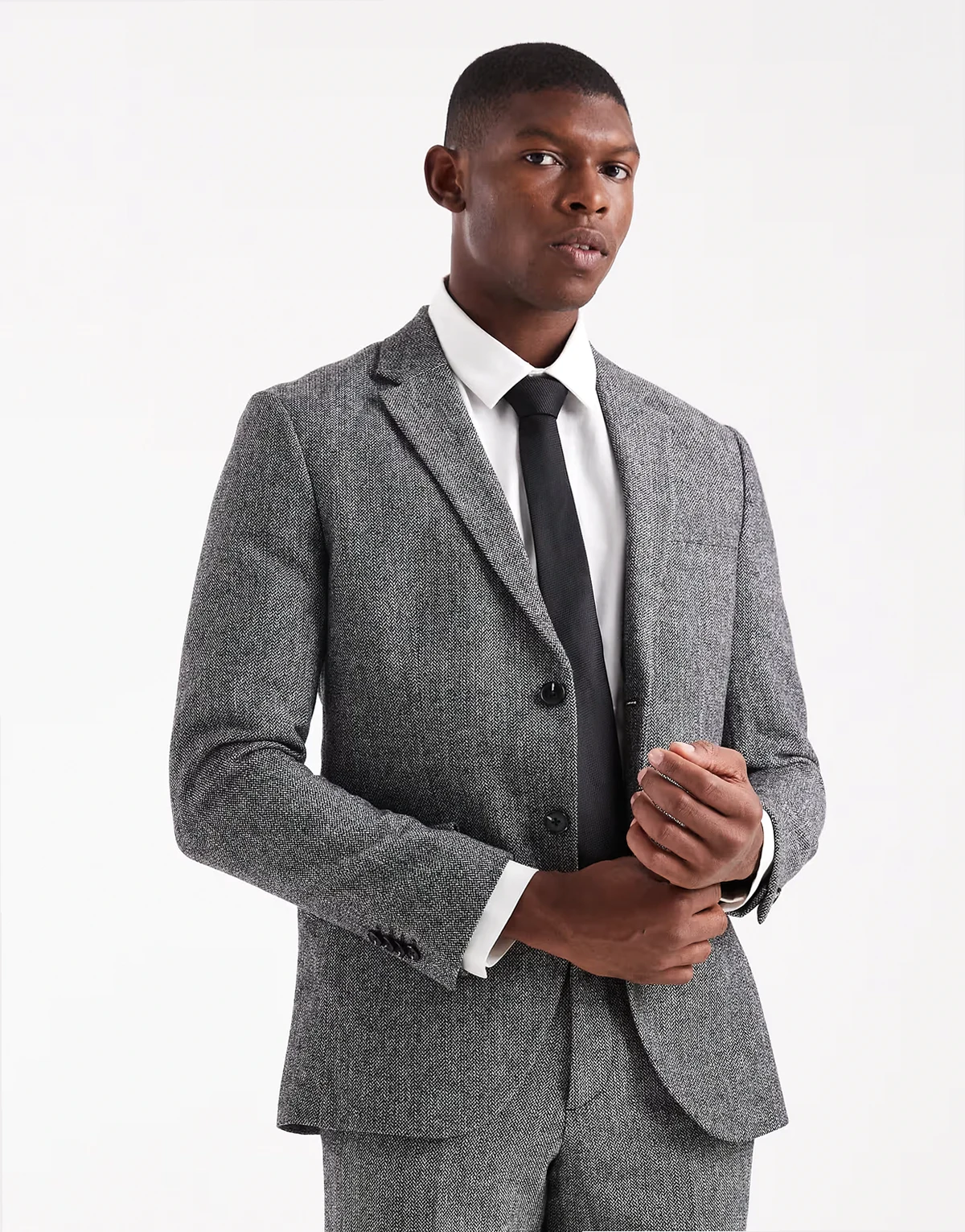 wool blend suit jacket in slim fit gray texture