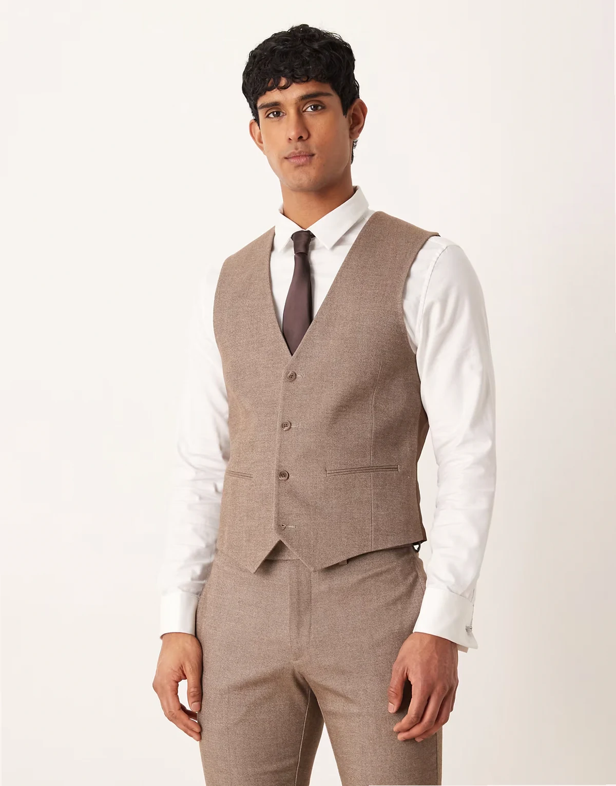 – Skinny-Fit-Anzugweste aus Twill in Braun