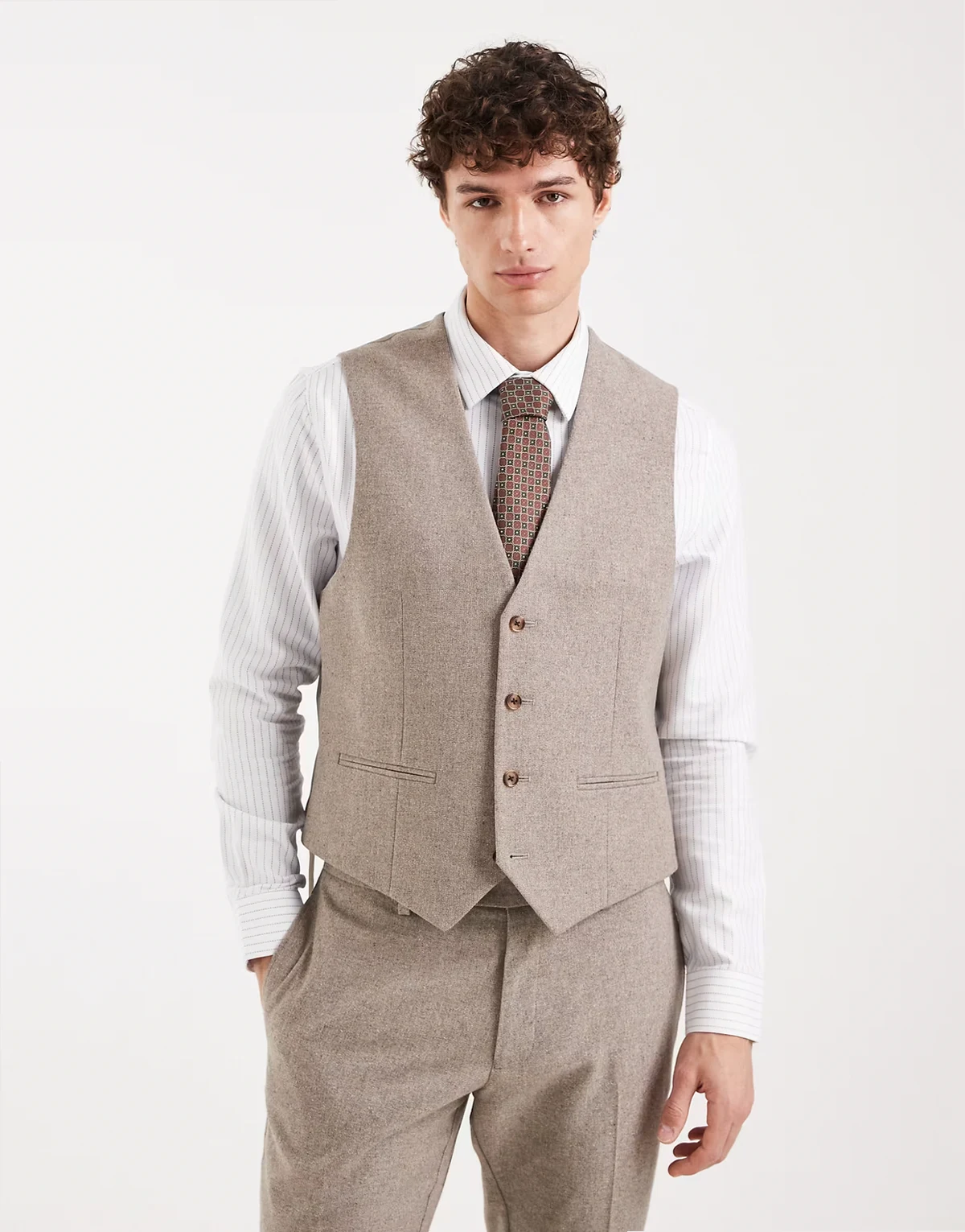 – Schmal geschnittene Anzugweste in Beige mit Wollanteil