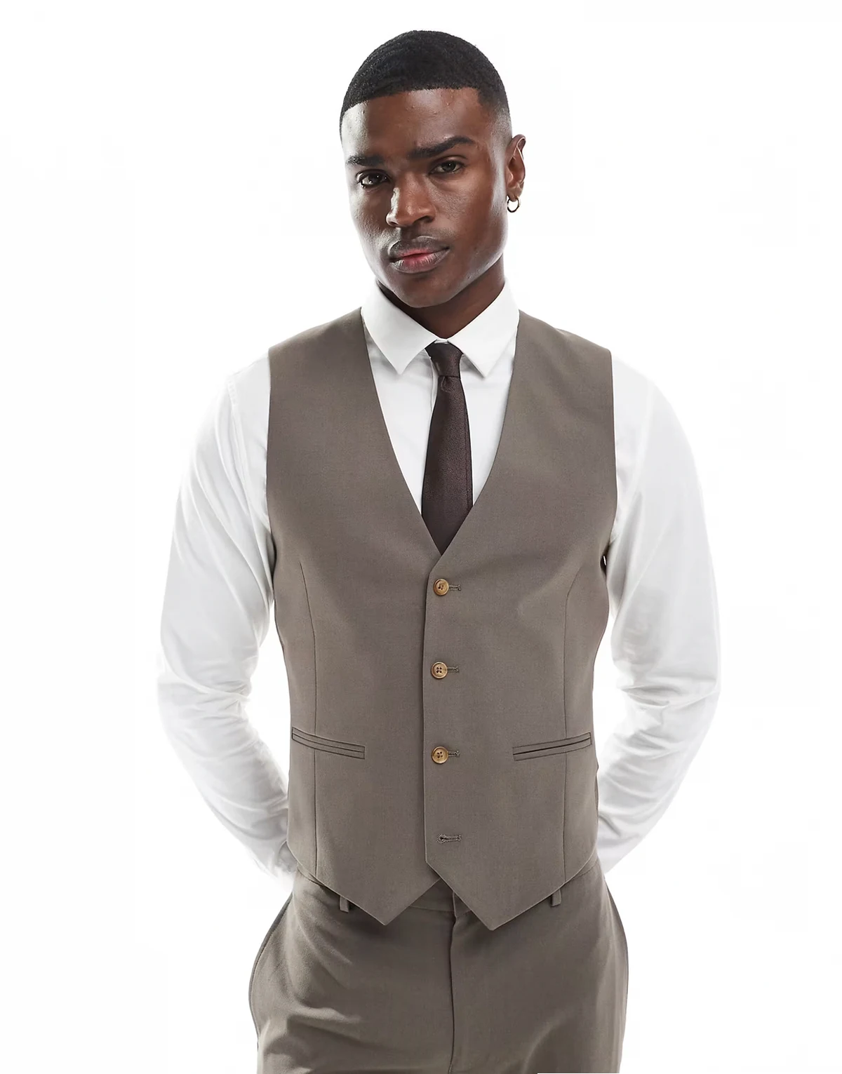 – Skinny-Fit-Anzugweste in Nerzbraun