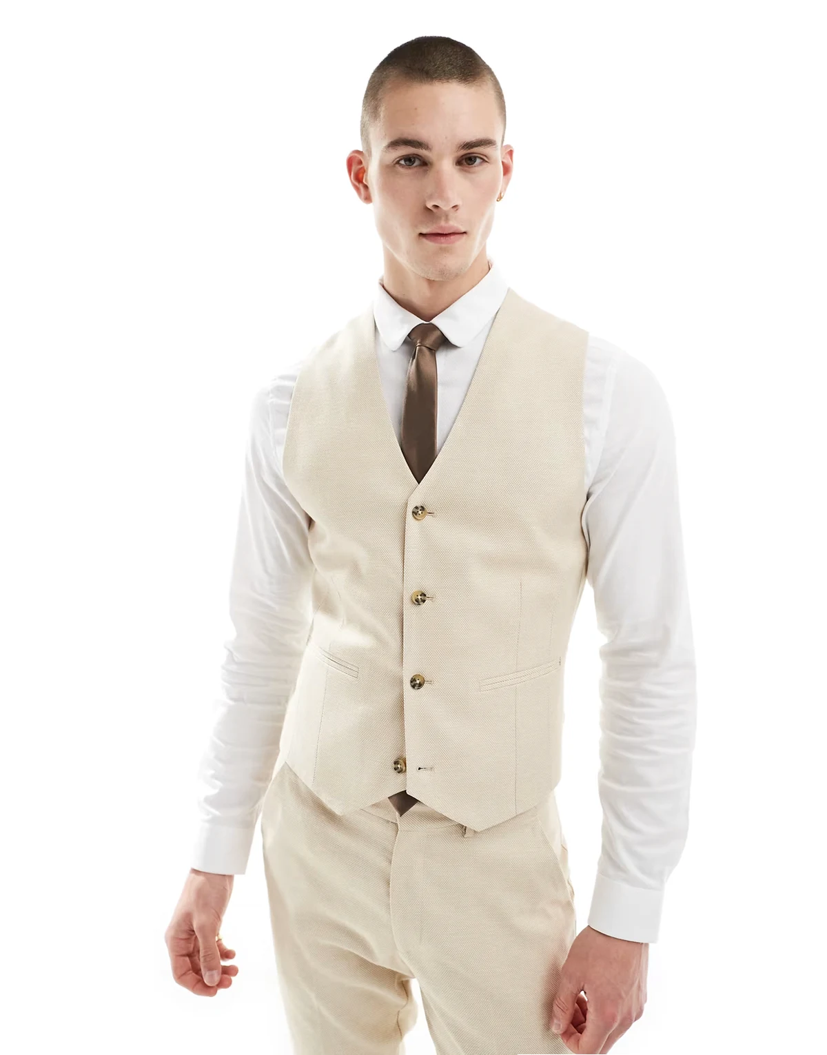 wedding skinny suit waistcoat in stone