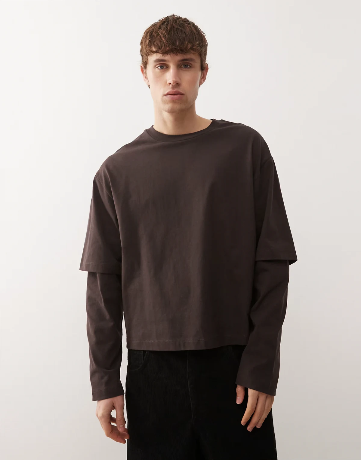 double layer boxy T-shirt in brown