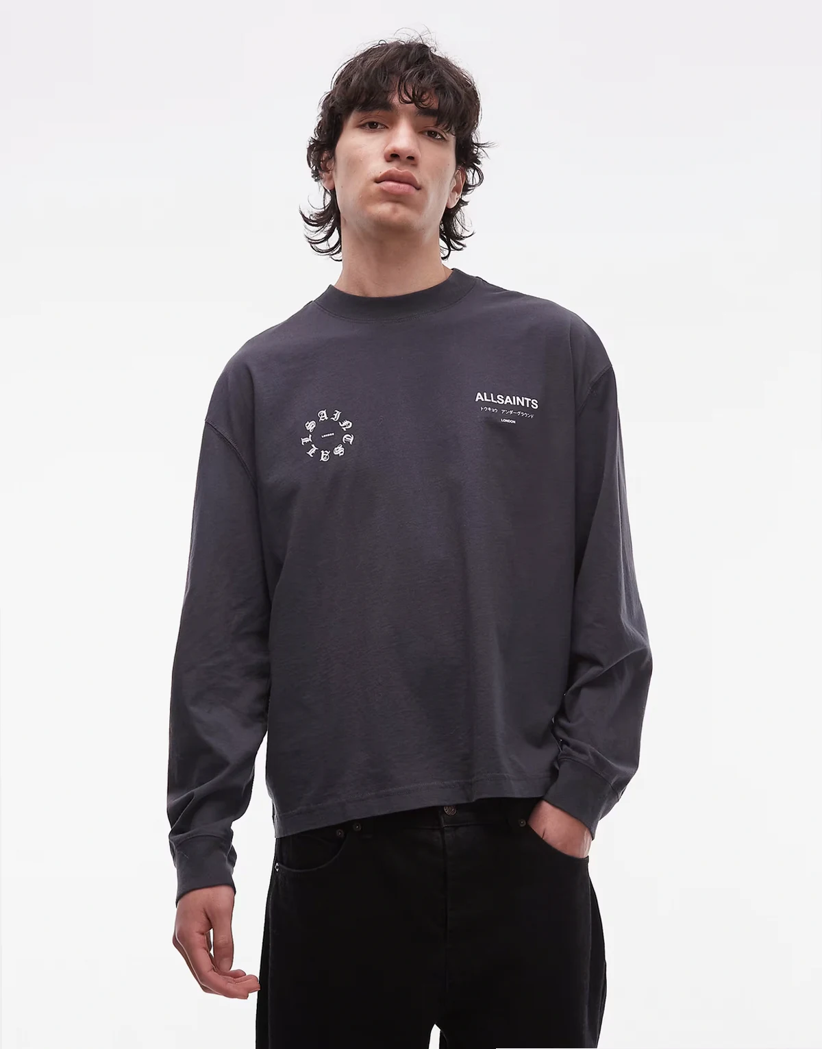 – Kindred – Langärmliges T-Shirt in verwaschenem Schwarz