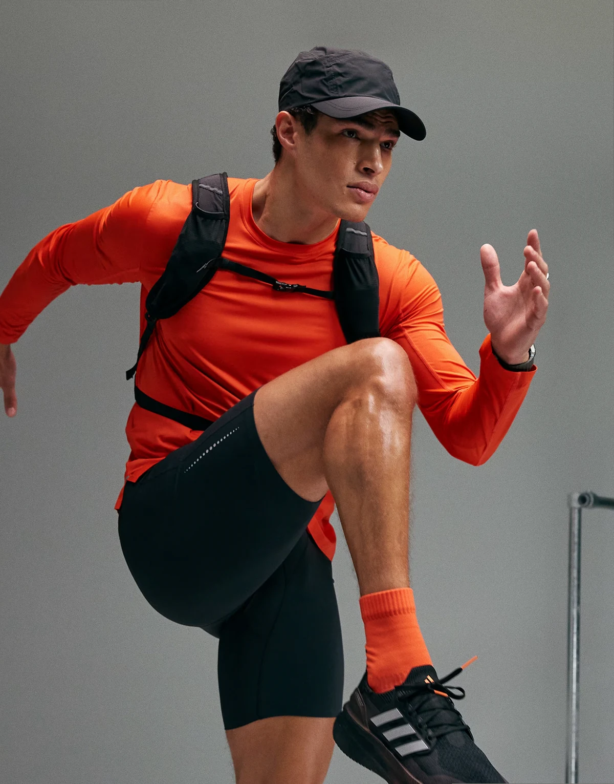 Premium quick dry long sleeve running t-shirt with bonded seams and mesh panel in burnt orange