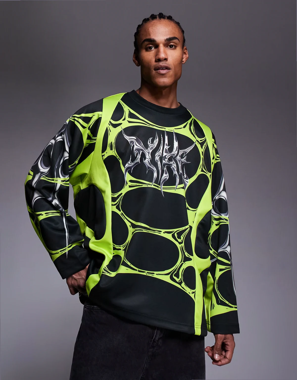 F.R.O.G Jelly Cage jersey in black and neon green