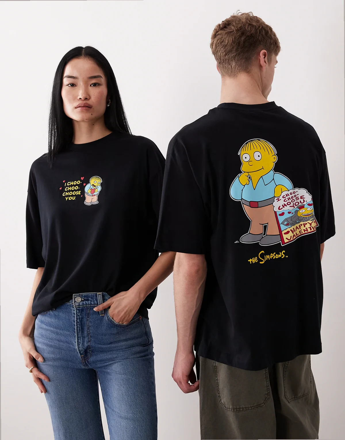 Unisex – Czarny T-shirt oversize z nadrukiem z motywem The Simpsons