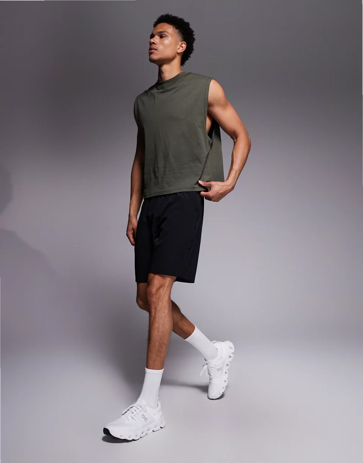 cotton cropped training tank with quick dry finish in khaki