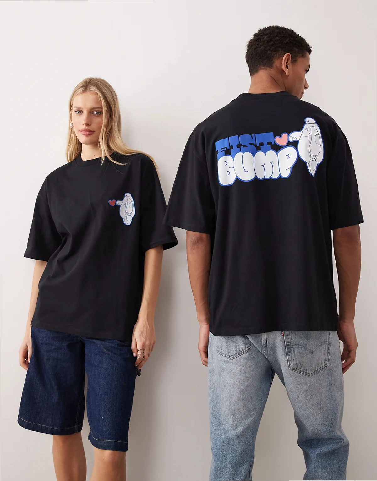 Unisex Disney Pixar Valentine oversized tee with Baymax print in black