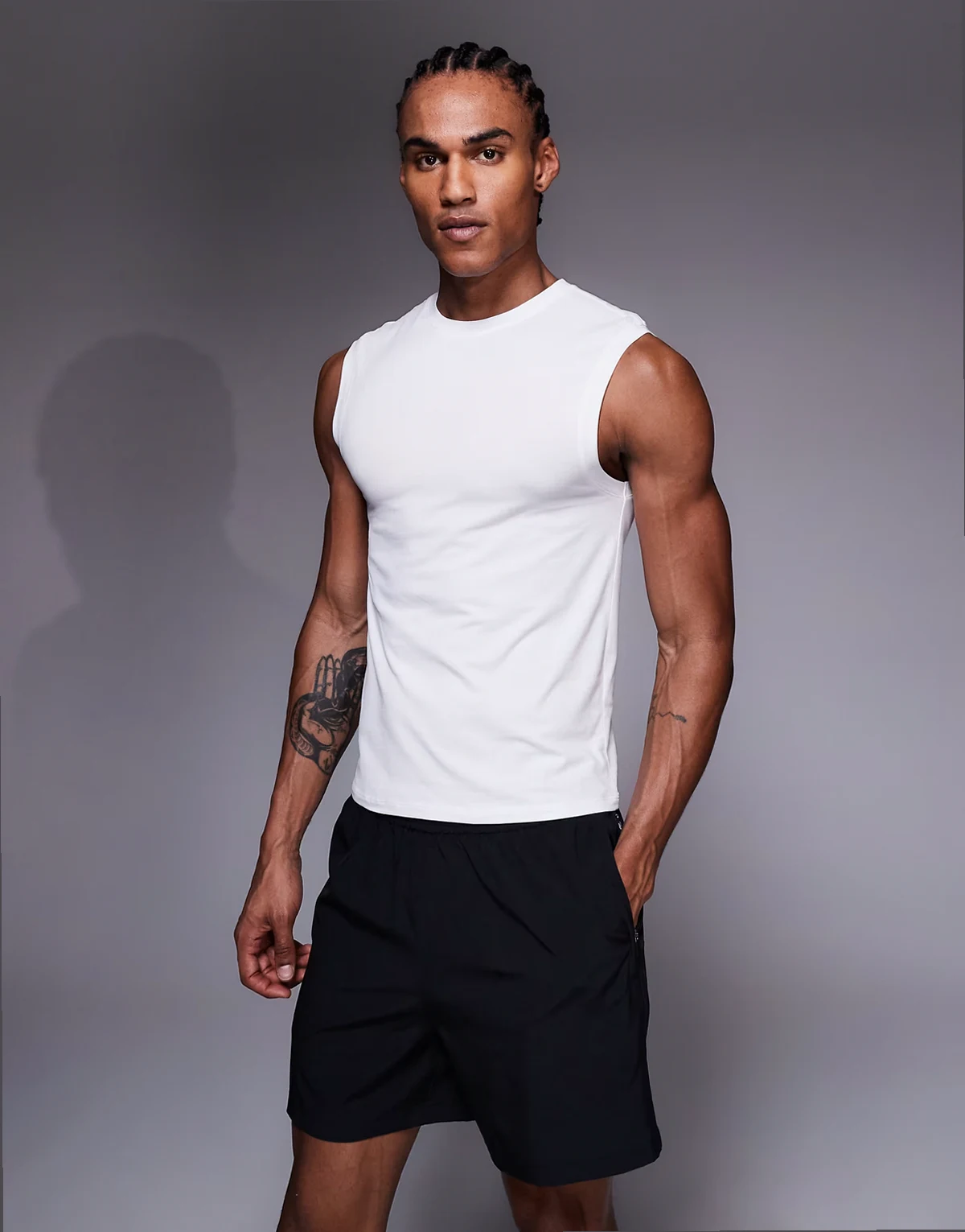 shrunken muscle fit cotton tank with quick dry finish in white